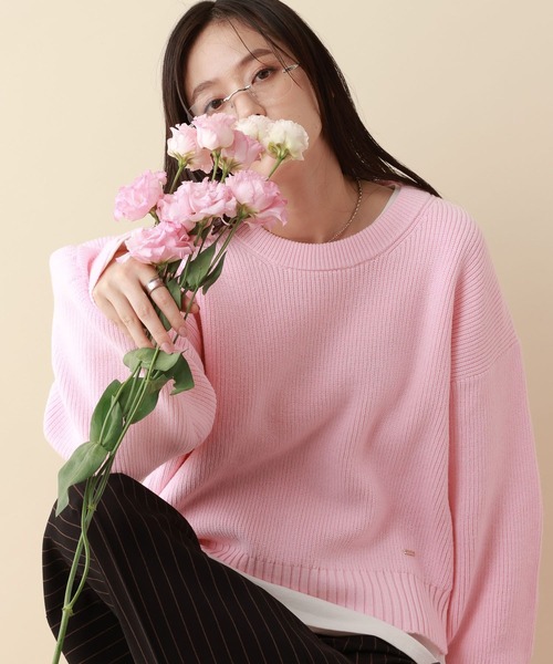 RAGEBLUE（レイジブルー）の「＜Bloomy Yarn Knit＞アゼ編みルーズクルーネックニット（ニット/セーター・レディース・パープル/イエロー/ホワイト/ピンク/レッド/ブラック/ライトブルー/ブルー/ブルー系その他・MEDIUM/LARGE）」の10枚目の写真