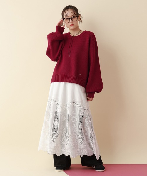 RAGEBLUE（レイジブルー）の「＜Bloomy Yarn Knit＞アゼ編みルーズクルーネックニット（ニット/セーター・レディース・パープル/イエロー/ホワイト/ピンク/レッド/ブラック/ライトブルー/ブルー/ブルー系その他・MEDIUM/LARGE）」の16枚目の写真