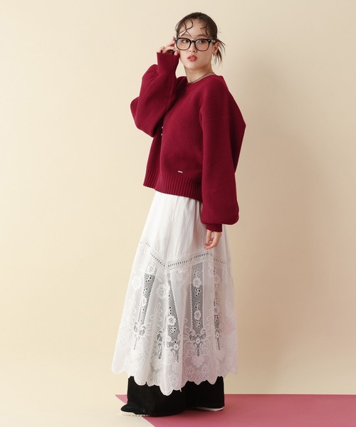 RAGEBLUE（レイジブルー）の「＜Bloomy Yarn Knit＞アゼ編みルーズクルーネックニット（ニット/セーター・レディース・パープル/イエロー/ホワイト/ピンク/レッド/ブラック/ライトブルー/ブルー/ブルー系その他・MEDIUM/LARGE）」の17枚目の写真