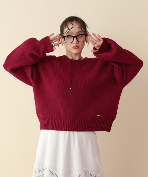 RAGEBLUE（レイジブルー）の「＜Bloomy Yarn Knit＞アゼ編みルーズクルーネックニット（ニット/セーター・レディース・パープル/イエロー/ホワイト/ピンク/レッド/ブラック/ライトブルー/ブルー/ブルー系その他・MEDIUM/LARGE）」の18枚目の写真