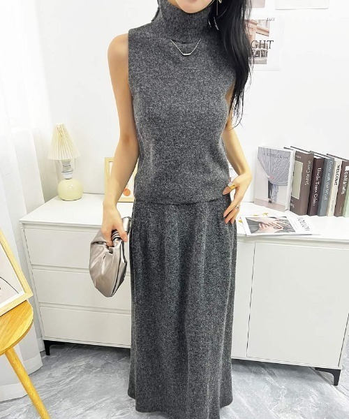 Forcement(フォースメント)の「トップス&スカート&ラップカーディガン3点セットアップ カセット服(セットアップ・レディース・グレー/ブラック/ブラウン・FREE)」の15枚目の写真