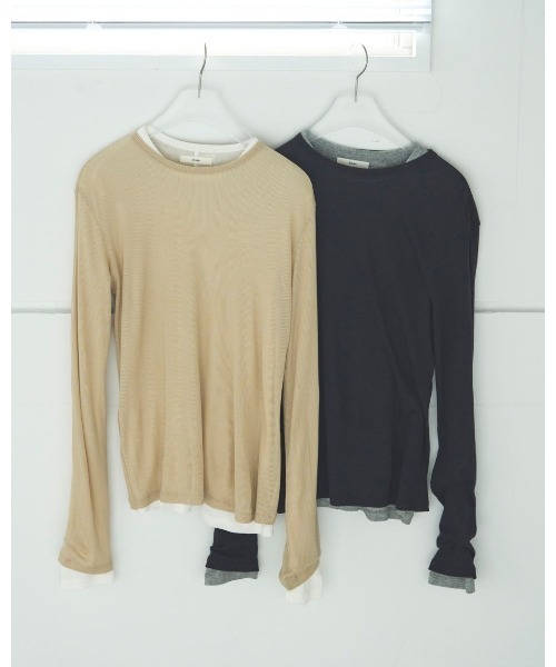anuke（アンヌーク）の「anuke Layered Sheer Long T-shirts（Tシャツ/カットソー・レディース・ベージュ/ネイビー・FREE）」の3枚目の写真
