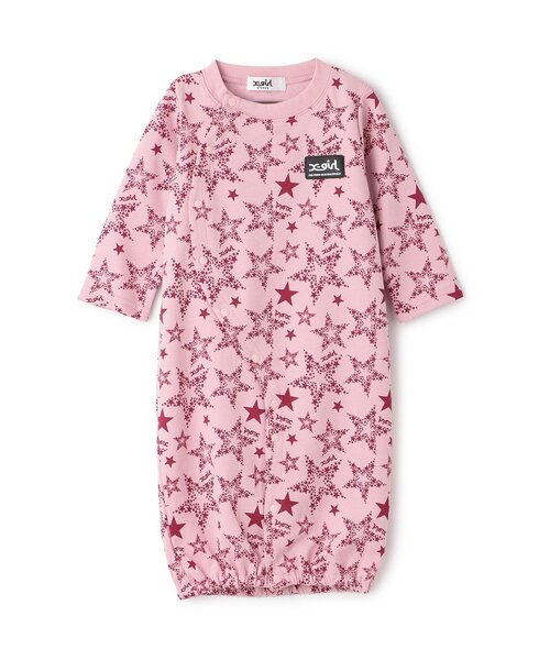 X-girl Stages（エックスガールステージス）の「星総柄2WAYオール（ロンパース・キッズ・アイボリー/ピンク・50-70cm）」の2枚目の写真