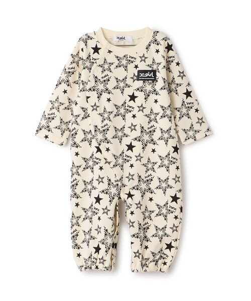 X-girl Stages（エックスガールステージス）の「星総柄2WAYオール（ロンパース・キッズ・アイボリー/ピンク・50-70cm）」の4枚目の写真