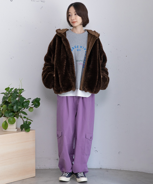 POU DOU DOU（プードゥドゥ）の「フーデッドファーブルゾン（ブルゾン・レディース・ブラウン/ダークグレー・M）」の10枚目の写真