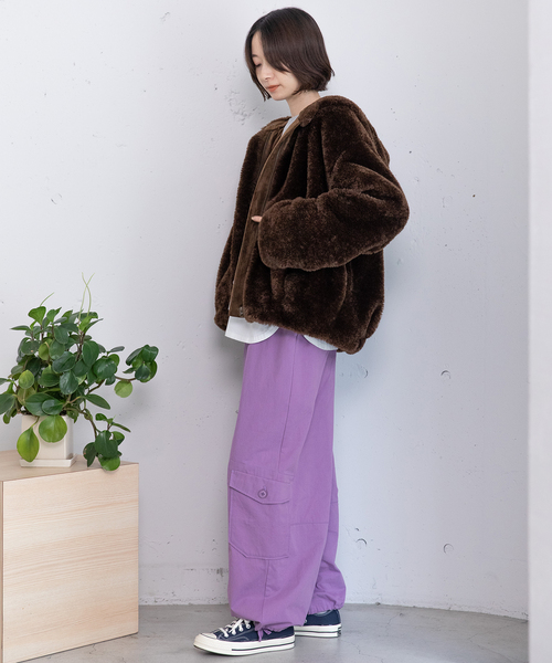 POU DOU DOU（プードゥドゥ）の「フーデッドファーブルゾン（ブルゾン・レディース・ブラウン/ダークグレー・M）」の11枚目の写真