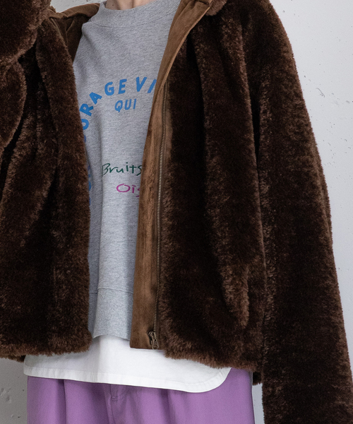 POU DOU DOU（プードゥドゥ）の「フーデッドファーブルゾン（ブルゾン・レディース・ブラウン/ダークグレー・M）」の13枚目の写真