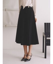 ゴールドボタンラップロングスカート_ブラック