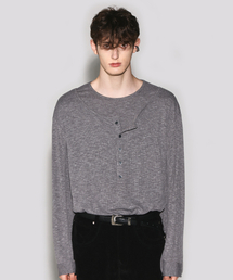 WESLEYHYUSTON（ウェズリーユーストン）の「Jett layered henley neck long sleeve melange grey（Tシャツ/カットソー）」