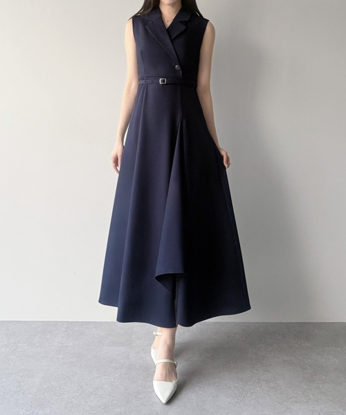 mipiarl(ミピアール)の「テーラーカラーラッフルワンピース(ワンピース・レディース・ブラック/ネイビー/チャコール・SMALL/MEDIUM/LARGE)」の3枚目の写真