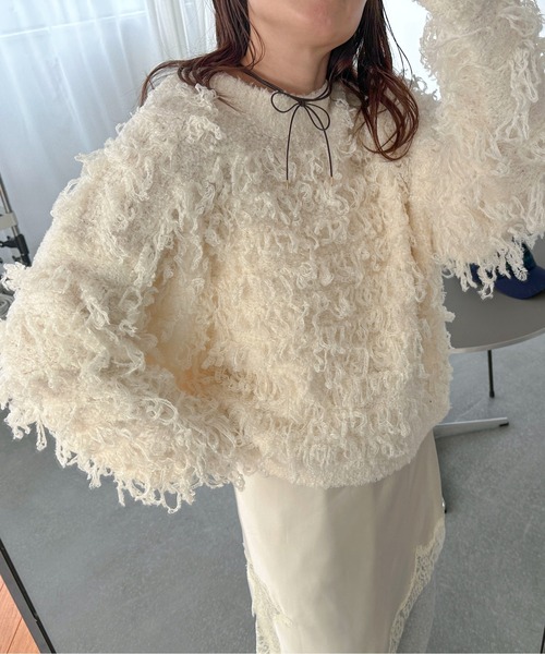 PILIT(ピリット)の「テディベアフェザー BIGニット(ニット/セーター・レディース・ブラウン/アイボリー/クリーム・MEDIUM)」の2枚目の写真