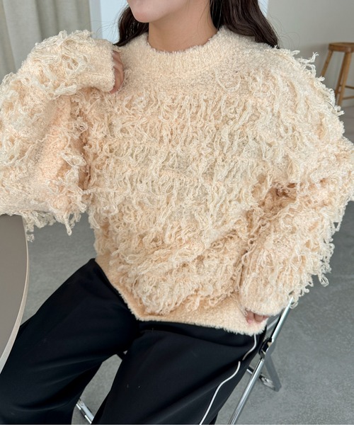 PILIT(ピリット)の「テディベアフェザー BIGニット(ニット/セーター・レディース・ブラウン/アイボリー/クリーム・MEDIUM)」の16枚目の写真