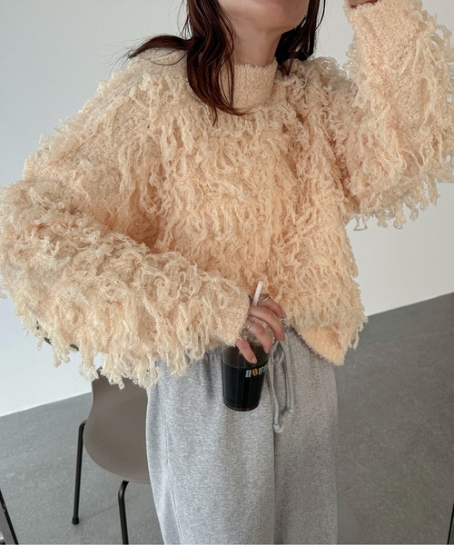 PILIT(ピリット)の「テディベアフェザー BIGニット(ニット/セーター・レディース・ブラウン/アイボリー/クリーム・MEDIUM)」の15枚目の写真