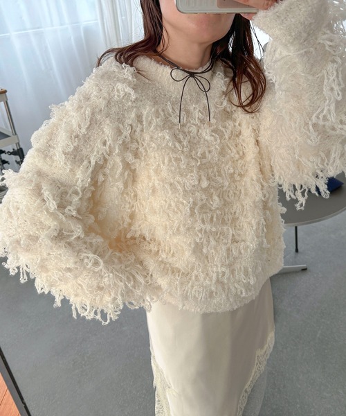 PILIT(ピリット)の「テディベアフェザー BIGニット(ニット/セーター・レディース・ブラウン/アイボリー/クリーム・MEDIUM)」の6枚目の写真