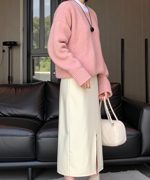 cammie(キャミー)の「前スリットタイトスカート(スカート・レディース・ベージュ/ブラック/アイボリー・F)」の7枚目の写真