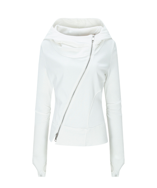 PLEASENOFOLLOW(プリーズノーフォロー)の「Edie Unbal high-neck Hoodie Zip Up (White)(パーカー・レディース・その他・FREE)」の2枚目の写真