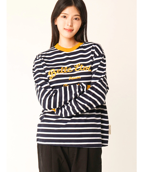 FABULOUS ARCHIVE(ファビュラスアーカイブ)の「オーバーサイズストライプチェーンロゴロングスリーブTシャツマスタード(FCF3TS641M)(Tシャツ/カットソー・レディース・マスタード・SMALL/MEDIUM)」の2枚目の写真