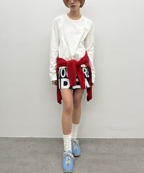 Oriens JOURNAL STANDARD（オリエンス ジャーナルスタンダード）の「ストライプロゴミニスカート（スカート・レディース・グレー/ネイビー・FREE）」の5枚目の写真