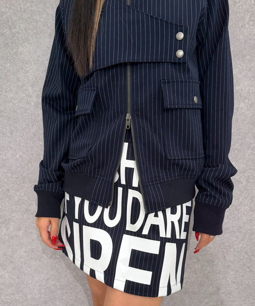 Oriens JOURNAL STANDARD（オリエンス ジャーナルスタンダード）の「ストライプロゴミニスカート（スカート・レディース・グレー/ネイビー・FREE）」の9枚目の写真