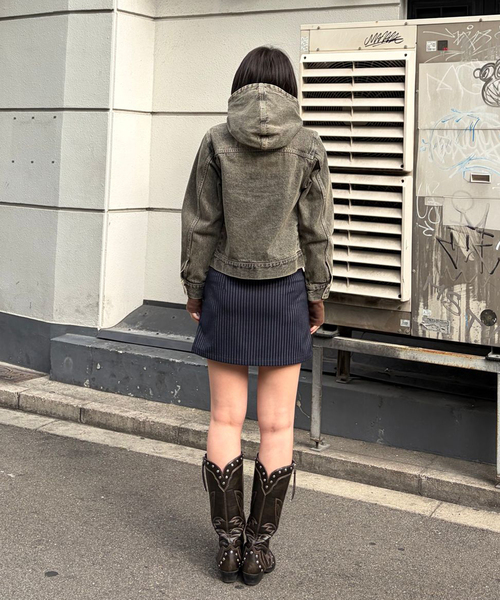 Oriens JOURNAL STANDARD（オリエンス ジャーナルスタンダード）の「ストライプロゴミニスカート（スカート・レディース・グレー/ネイビー・FREE）」の11枚目の写真