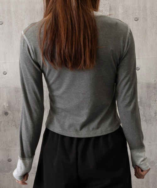 Miniministore(ミニミニストア)の「配色ヘンリーシャツハーフボタンカットソー(Tシャツ/カットソー・レディース・ブラック/ネイビー/ブラウン/グレー・FREE)」の12枚目の写真