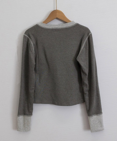 Miniministore(ミニミニストア)の「配色ヘンリーシャツハーフボタンカットソー(Tシャツ/カットソー・レディース・ブラック/ネイビー/ブラウン/グレー・FREE)」の15枚目の写真