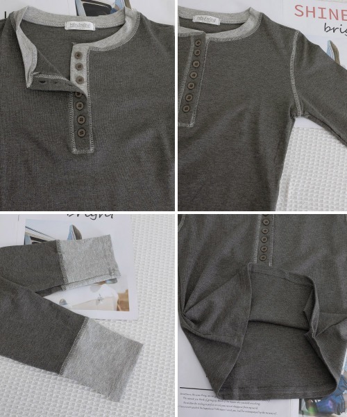 Miniministore(ミニミニストア)の「配色ヘンリーシャツハーフボタンカットソー(Tシャツ/カットソー・レディース・ブラック/ネイビー/ブラウン/グレー・FREE)」の16枚目の写真