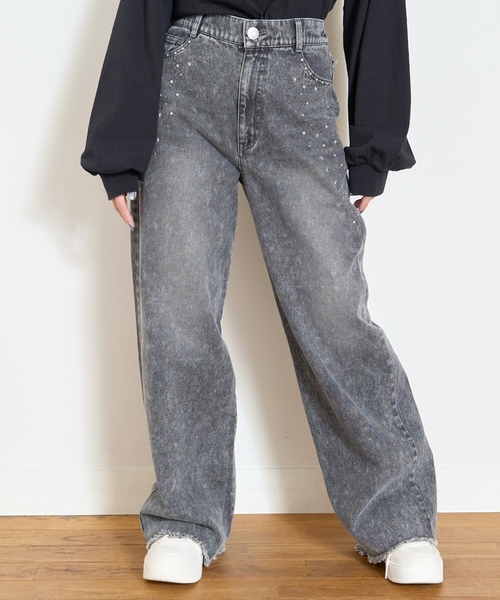 LOVETOXIC(ラブトキシック)の「スタッズフリンジデニムパンツ(その他パンツ・キッズ・ネイビー/グレー・S:140cm/130cm/L:160cm/M:150cm)」の2枚目の写真