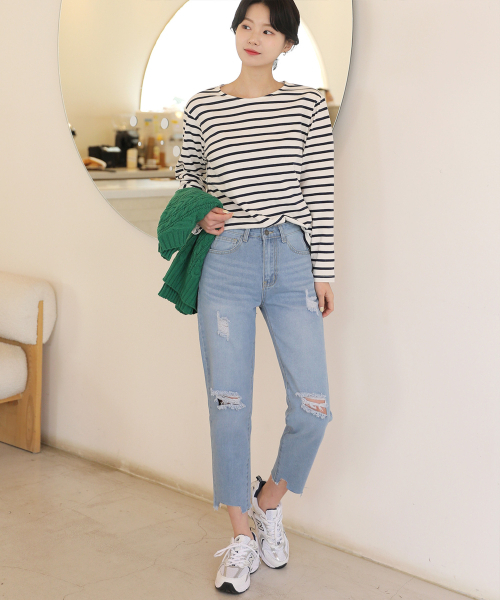 BBAEBBAE（ペッペ）の「ヴィンテージウォッシング引き裂きデニムパンツ（デニムパンツ・レディース・ブルー・SMALL/MEDIUM/LARGE）」の4枚目の写真