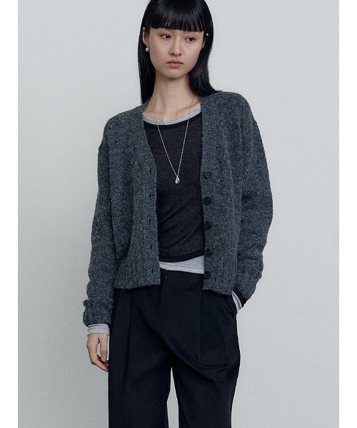 Button Knit Jacket Cardigan Gray MBEFNT005GR