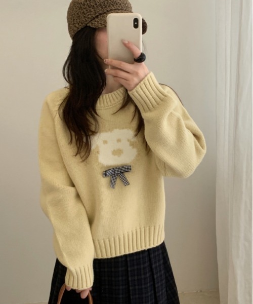 Vipoa(ヴィポア)の「dog ribbon crew neck sweater(ニット/セーター・レディース・ブルー/グレー/レッド/ブラック/アイボリー/イエロー・FREE)」の5枚目の写真