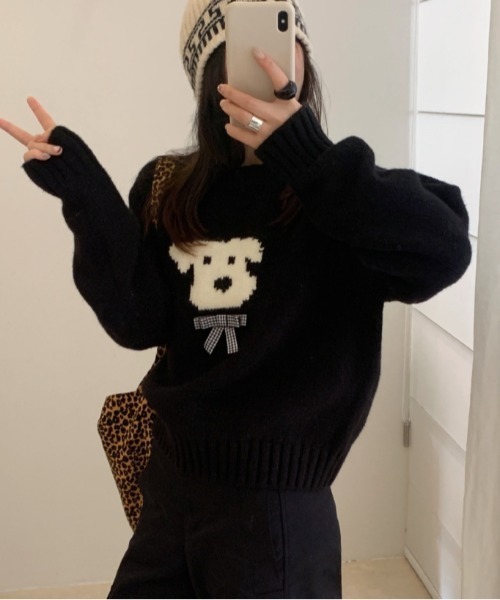 Vipoa(ヴィポア)の「dog ribbon crew neck sweater(ニット/セーター・レディース・ブルー/グレー/レッド/ブラック/アイボリー/イエロー・FREE)」の11枚目の写真