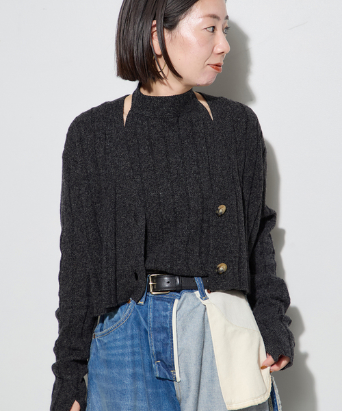 journal standard L'essage（ジャーナルスタンダードレサージュ）の「ワイドRIBホルターベスト（ニット/セーター・レディース・ブラウン/ブラック・FREE）」の6枚目の写真