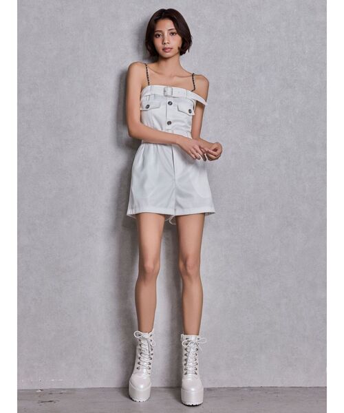 GYDA（ジェイダ）の「W BELT GLITTERロンパース（つなぎ/オールインワン・レディース・ブラック/オフホワイト・FREE）」の5枚目の写真