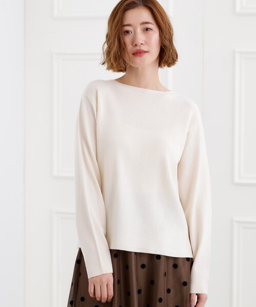 grove（グローブ）の「春新色！洗濯機で洗えるベーシックニット【毛玉軽減】（ニット/セーター・レディース・ライトグレー系9/オレンジ系/ピンク/サックスブルー/ブルー/ホワイト系5/オフホワイト・03/02/05/04/01）」の2枚目の写真