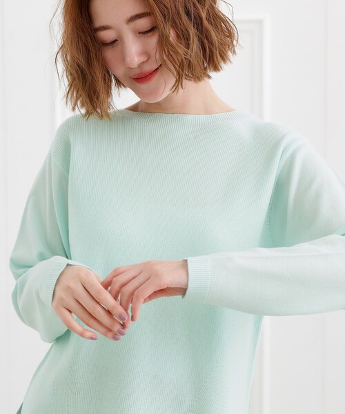 grove（グローブ）の「春新色！洗濯機で洗えるベーシックニット【毛玉軽減】（ニット/セーター・レディース・ライトグレー系9/オレンジ系/ピンク/サックスブルー/ブルー/ホワイト系5/オフホワイト・03/02/05/04/01）」の5枚目の写真