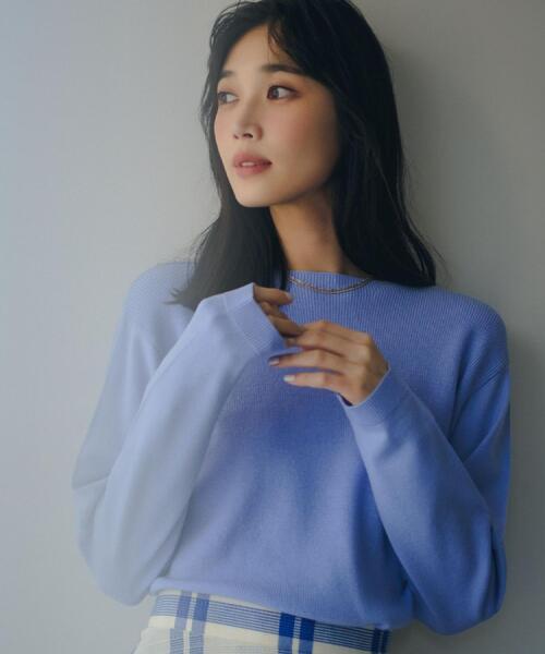 grove（グローブ）の「春新色！洗濯機で洗えるベーシックニット【毛玉軽減】（ニット/セーター・レディース・ライトグレー系9/オレンジ系/ピンク/サックスブルー/ブルー/ホワイト系5/オフホワイト・03/02/05/04/01）」の8枚目の写真