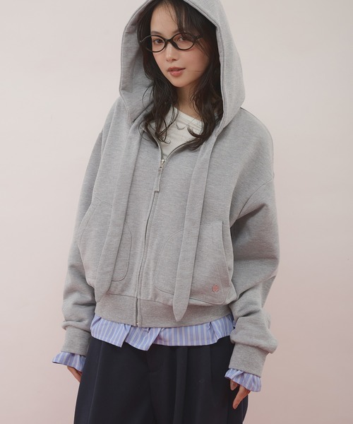 MUHET(ミュエータ)の「detachable shirt layered zip hoodie / レイヤード風シャツドッキングジップパーカー(パーカー・レディース・ネイビー/杢グレー/ブラウン・FREE)」の2枚目の写真