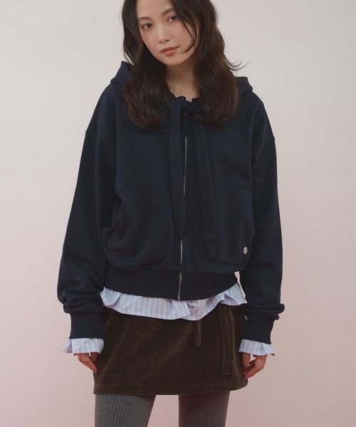 MUHET(ミュエータ)の「detachable shirt layered zip hoodie / レイヤード風シャツドッキングジップパーカー(パーカー・レディース・ネイビー/杢グレー/ブラウン・FREE)」の1枚目の写真