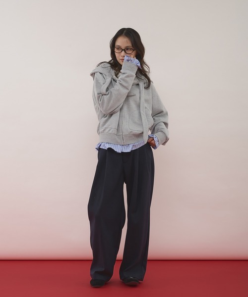 MUHET(ミュエータ)の「detachable shirt layered zip hoodie / レイヤード風シャツドッキングジップパーカー(パーカー・レディース・ネイビー/杢グレー/ブラウン・FREE)」の5枚目の写真