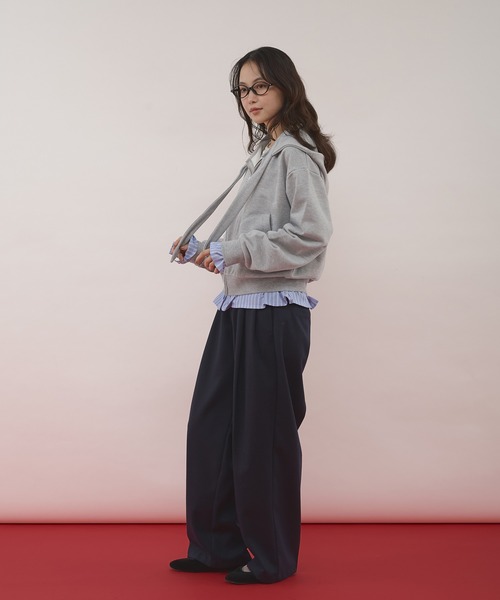 MUHET(ミュエータ)の「detachable shirt layered zip hoodie / レイヤード風シャツドッキングジップパーカー(パーカー・レディース・ネイビー/杢グレー/ブラウン・FREE)」の6枚目の写真