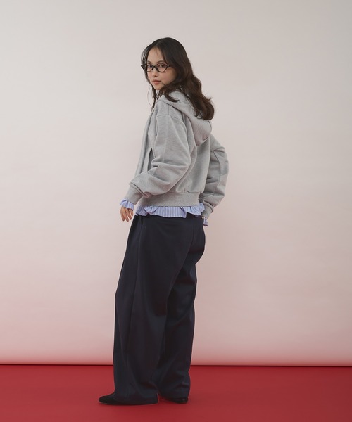 MUHET(ミュエータ)の「detachable shirt layered zip hoodie / レイヤード風シャツドッキングジップパーカー(パーカー・レディース・ネイビー/杢グレー/ブラウン・FREE)」の7枚目の写真
