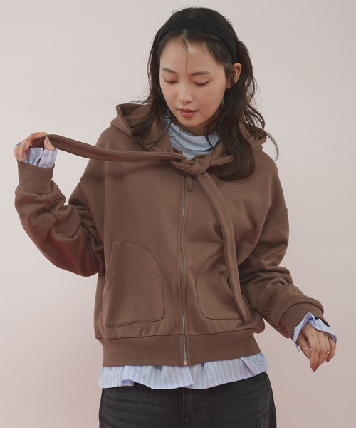 MUHET(ミュエータ)の「detachable shirt layered zip hoodie / レイヤード風シャツドッキングジップパーカー(パーカー・レディース・ネイビー/杢グレー/ブラウン・FREE)」の22枚目の写真