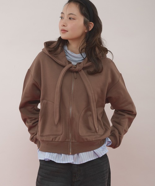 detachable shirt layered zip hoodie / レイヤード風シャツドッキング
