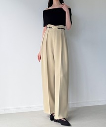 JUNOAH（ジュノア）の「ウェーブハイウエストツータックワイドパンツ（スラックス）」