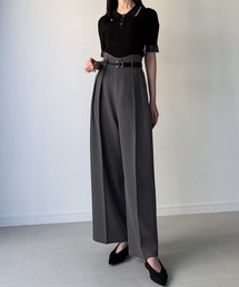 JUNOAH（ジュノア）の「ウェーブハイウエストツータックワイドパンツ（スラックス）」