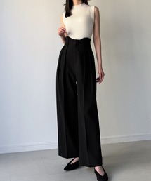 JUNOAH（ジュノア）の「ウェーブハイウエストツータックワイドパンツ（スラックス）」