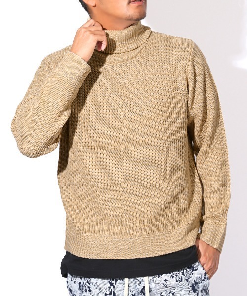 LUXSTYLE(ラグスタイル)の「畦編みタートルネックニット(ニット/セーター・メンズ・ベージュ/ブラックミックス/ホワイト/ブラック/ミックスグレー・M/L/XL)」の5枚目の写真