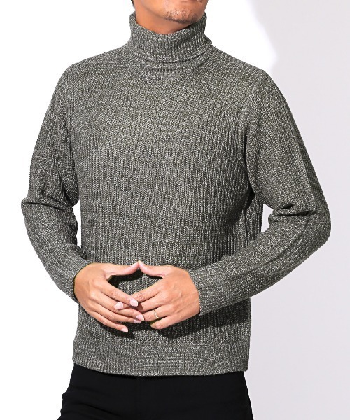 LUXSTYLE(ラグスタイル)の「畦編みタートルネックニット(ニット/セーター・メンズ・ベージュ/ブラックミックス/ホワイト/ブラック/ミックスグレー・M/L/XL)」の4枚目の写真