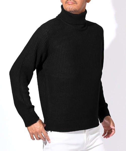 LUXSTYLE(ラグスタイル)の「畦編みタートルネックニット(ニット/セーター・メンズ・ベージュ/ブラックミックス/ホワイト/ブラック/ミックスグレー・M/L/XL)」の2枚目の写真
